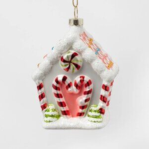 Glass Gingerbread House nwt Christmas Tree Ornament White
